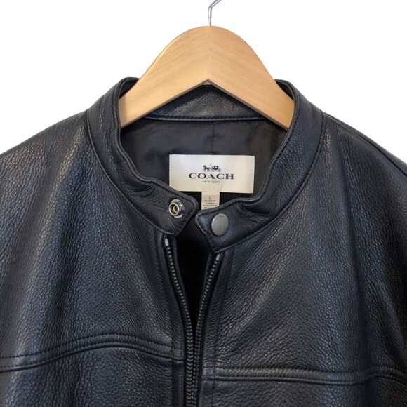 Coach Leather Racer Jacket F86594 BLACK LARGE - Picture 3 of 10